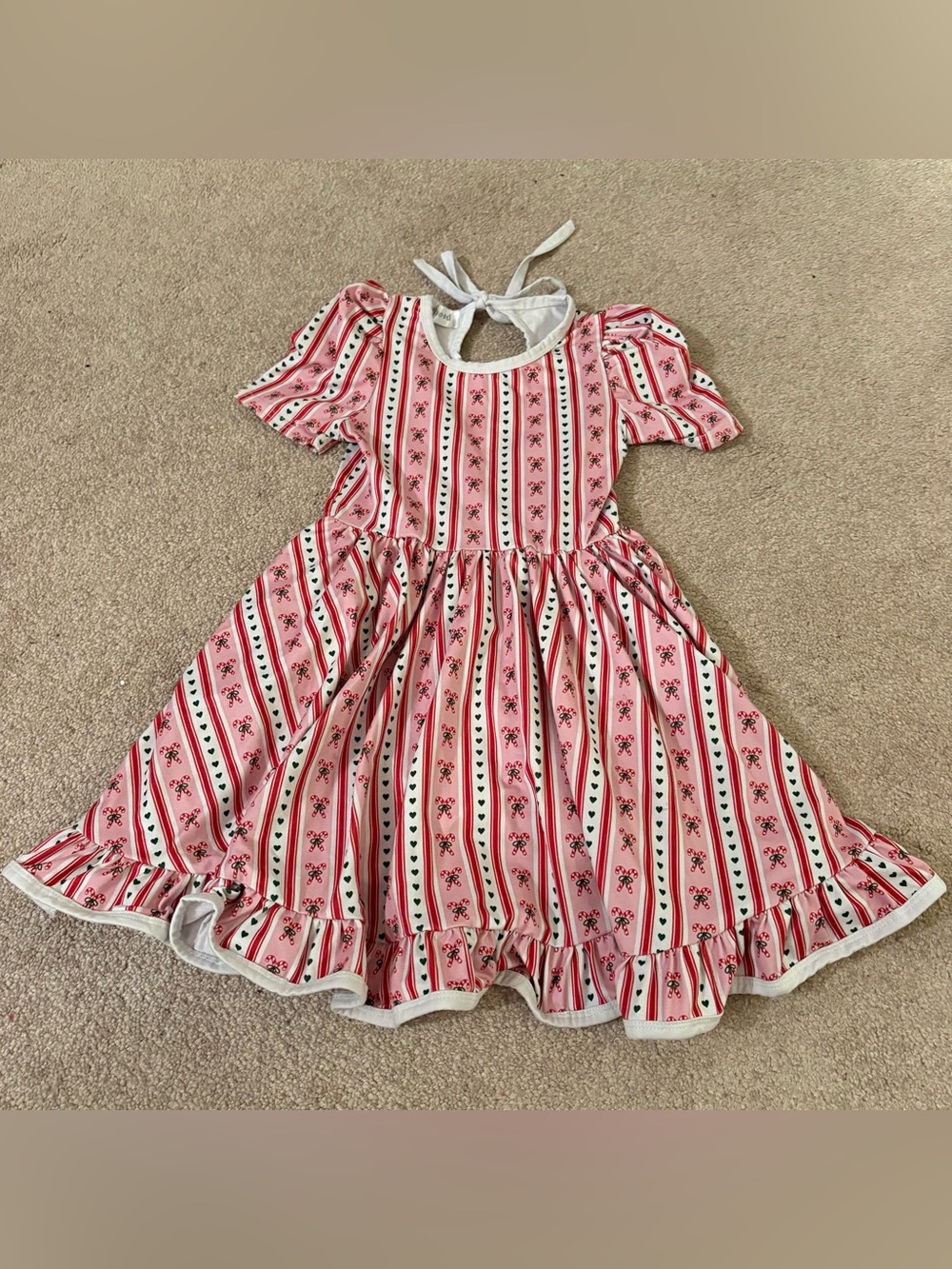 Girlhood Pink Striped candy cane Christmas Tie-Back twirl Dress Ruffle size 6